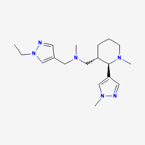 molecular formula C18H30N6 B6866891 N-[(1-ethylpyrazol-4-yl)methyl]-N-methyl-1-[(2R,3S)-1-methyl-2-(1-methylpyrazol-4-yl)piperidin-3-yl]methanamine 