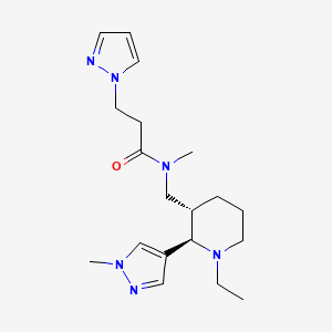 molecular formula C19H30N6O B6866941 N-[[(2R,3S)-1-ethyl-2-(1-methylpyrazol-4-yl)piperidin-3-yl]methyl]-N-methyl-3-pyrazol-1-ylpropanamide 
