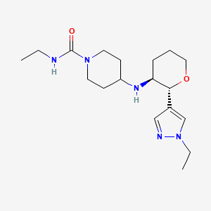molecular formula C18H31N5O2 B6867129 N-ethyl-4-[[(2R,3S)-2-(1-ethylpyrazol-4-yl)oxan-3-yl]amino]piperidine-1-carboxamide 