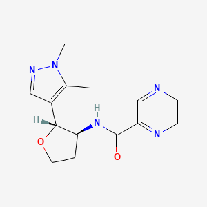 molecular formula C14H17N5O2 B6867164 N-[(2R,3S)-2-(1,5-dimethylpyrazol-4-yl)oxolan-3-yl]pyrazine-2-carboxamide 
