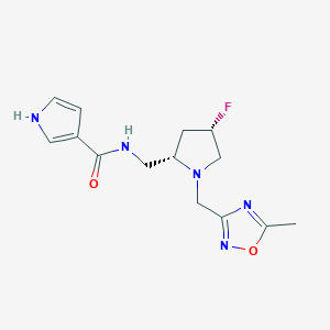 molecular formula C14H18FN5O2 B6867230 N-[[(2S,4S)-4-fluoro-1-[(5-methyl-1,2,4-oxadiazol-3-yl)methyl]pyrrolidin-2-yl]methyl]-1H-pyrrole-3-carboxamide 