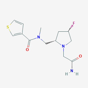 molecular formula C13H18FN3O2S B6867233 N-[[(2S,4S)-1-(2-amino-2-oxoethyl)-4-fluoropyrrolidin-2-yl]methyl]-N-methylthiophene-3-carboxamide 