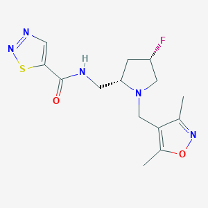 molecular formula C14H18FN5O2S B6867562 N-[[(2S,4S)-1-[(3,5-dimethyl-1,2-oxazol-4-yl)methyl]-4-fluoropyrrolidin-2-yl]methyl]thiadiazole-5-carboxamide 