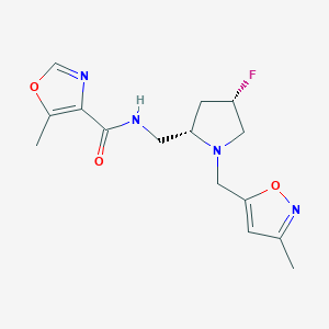 molecular formula C15H19FN4O3 B6867653 N-[[(2S,4S)-4-fluoro-1-[(3-methyl-1,2-oxazol-5-yl)methyl]pyrrolidin-2-yl]methyl]-5-methyl-1,3-oxazole-4-carboxamide 