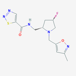 molecular formula C13H16FN5O2S B6867680 N-[[(2S,4S)-4-fluoro-1-[(3-methyl-1,2-oxazol-5-yl)methyl]pyrrolidin-2-yl]methyl]thiadiazole-5-carboxamide 