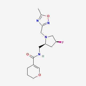molecular formula C15H21FN4O3 B6867793 N-[[(2S,4S)-4-fluoro-1-[(5-methyl-1,2,4-oxadiazol-3-yl)methyl]pyrrolidin-2-yl]methyl]-3,4-dihydro-2H-pyran-5-carboxamide 