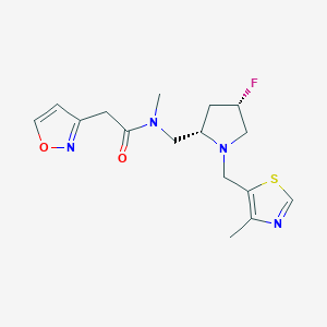 molecular formula C16H21FN4O2S B6867825 N-[[(2S,4S)-4-fluoro-1-[(4-methyl-1,3-thiazol-5-yl)methyl]pyrrolidin-2-yl]methyl]-N-methyl-2-(1,2-oxazol-3-yl)acetamide 