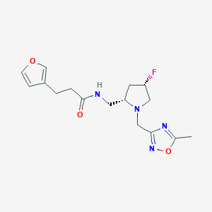 molecular formula C16H21FN4O3 B6867836 N-[[(2S,4S)-4-fluoro-1-[(5-methyl-1,2,4-oxadiazol-3-yl)methyl]pyrrolidin-2-yl]methyl]-3-(furan-3-yl)propanamide 