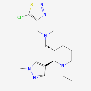 molecular formula C16H25ClN6S B6867869 N-[(5-chlorothiadiazol-4-yl)methyl]-1-[(2R,3S)-1-ethyl-2-(1-methylpyrazol-4-yl)piperidin-3-yl]-N-methylmethanamine 