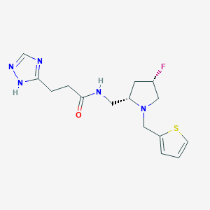 molecular formula C15H20FN5OS B6867887 N-[[(2S,4S)-4-fluoro-1-(thiophen-2-ylmethyl)pyrrolidin-2-yl]methyl]-3-(1H-1,2,4-triazol-5-yl)propanamide 