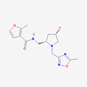 molecular formula C15H19FN4O3 B6867903 N-[[(2S,4S)-4-fluoro-1-[(5-methyl-1,2,4-oxadiazol-3-yl)methyl]pyrrolidin-2-yl]methyl]-2-methylfuran-3-carboxamide 