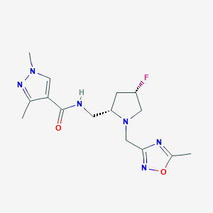 molecular formula C15H21FN6O2 B6867920 N-[[(2S,4S)-4-fluoro-1-[(5-methyl-1,2,4-oxadiazol-3-yl)methyl]pyrrolidin-2-yl]methyl]-1,3-dimethylpyrazole-4-carboxamide 