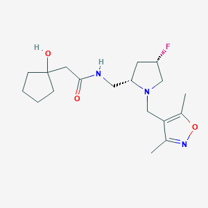 molecular formula C18H28FN3O3 B6867932 N-[[(2S,4S)-1-[(3,5-dimethyl-1,2-oxazol-4-yl)methyl]-4-fluoropyrrolidin-2-yl]methyl]-2-(1-hydroxycyclopentyl)acetamide 