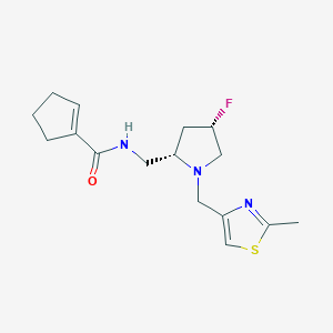 molecular formula C16H22FN3OS B6867971 N-[[(2S,4S)-4-fluoro-1-[(2-methyl-1,3-thiazol-4-yl)methyl]pyrrolidin-2-yl]methyl]cyclopentene-1-carboxamide 