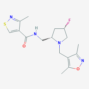 molecular formula C16H21FN4O2S B6867987 N-[[(2S,4S)-1-[(3,5-dimethyl-1,2-oxazol-4-yl)methyl]-4-fluoropyrrolidin-2-yl]methyl]-3-methyl-1,2-thiazole-4-carboxamide 