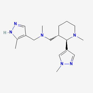 molecular formula C17H28N6 B6868007 N-methyl-1-[(2R,3S)-1-methyl-2-(1-methylpyrazol-4-yl)piperidin-3-yl]-N-[(5-methyl-1H-pyrazol-4-yl)methyl]methanamine 