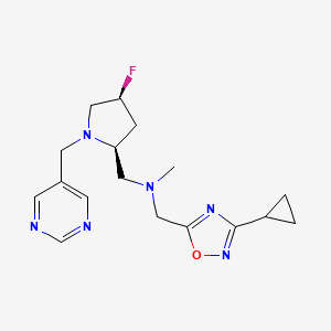 molecular formula C17H23FN6O B6868043 N-[(3-cyclopropyl-1,2,4-oxadiazol-5-yl)methyl]-1-[(2S,4S)-4-fluoro-1-(pyrimidin-5-ylmethyl)pyrrolidin-2-yl]-N-methylmethanamine 