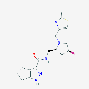 molecular formula C17H22FN5OS B6868091 N-[[(2S,4S)-4-fluoro-1-[(2-methyl-1,3-thiazol-4-yl)methyl]pyrrolidin-2-yl]methyl]-1,4,5,6-tetrahydrocyclopenta[c]pyrazole-3-carboxamide 