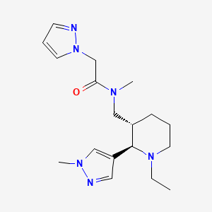 molecular formula C18H28N6O B6868131 N-[[(2R,3S)-1-ethyl-2-(1-methylpyrazol-4-yl)piperidin-3-yl]methyl]-N-methyl-2-pyrazol-1-ylacetamide 