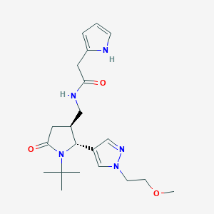 molecular formula C21H31N5O3 B6868212 N-[[(2R,3S)-1-tert-butyl-2-[1-(2-methoxyethyl)pyrazol-4-yl]-5-oxopyrrolidin-3-yl]methyl]-2-(1H-pyrrol-2-yl)acetamide 