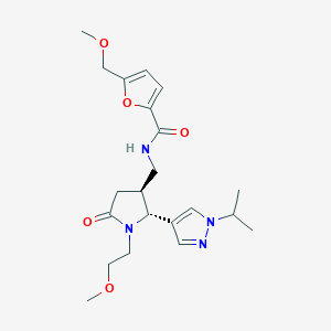 molecular formula C21H30N4O5 B6868243 N-[[(2R,3S)-1-(2-methoxyethyl)-5-oxo-2-(1-propan-2-ylpyrazol-4-yl)pyrrolidin-3-yl]methyl]-5-(methoxymethyl)furan-2-carboxamide 