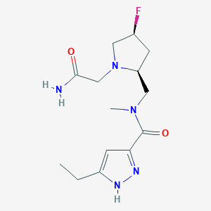 molecular formula C14H22FN5O2 B6868250 N-[[(2S,4S)-1-(2-amino-2-oxoethyl)-4-fluoropyrrolidin-2-yl]methyl]-5-ethyl-N-methyl-1H-pyrazole-3-carboxamide 