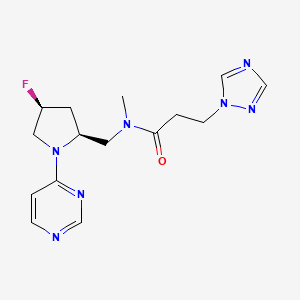 molecular formula C15H20FN7O B6868301 N-[[(2S,4S)-4-fluoro-1-pyrimidin-4-ylpyrrolidin-2-yl]methyl]-N-methyl-3-(1,2,4-triazol-1-yl)propanamide 