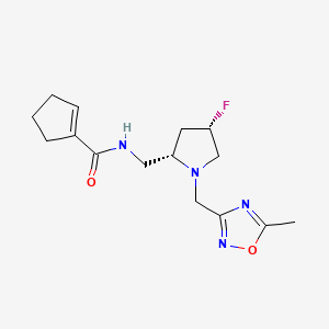 molecular formula C15H21FN4O2 B6868323 N-[[(2S,4S)-4-fluoro-1-[(5-methyl-1,2,4-oxadiazol-3-yl)methyl]pyrrolidin-2-yl]methyl]cyclopentene-1-carboxamide 