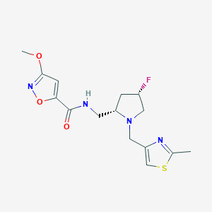 molecular formula C15H19FN4O3S B6868349 N-[[(2S,4S)-4-fluoro-1-[(2-methyl-1,3-thiazol-4-yl)methyl]pyrrolidin-2-yl]methyl]-3-methoxy-1,2-oxazole-5-carboxamide 