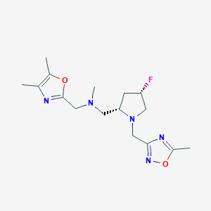 molecular formula C16H24FN5O2 B6868390 N-[(4,5-dimethyl-1,3-oxazol-2-yl)methyl]-1-[(2S,4S)-4-fluoro-1-[(5-methyl-1,2,4-oxadiazol-3-yl)methyl]pyrrolidin-2-yl]-N-methylmethanamine 