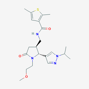 molecular formula C21H30N4O3S B6868395 N-[[(2R,3S)-1-(2-methoxyethyl)-5-oxo-2-(1-propan-2-ylpyrazol-4-yl)pyrrolidin-3-yl]methyl]-2,5-dimethylthiophene-3-carboxamide 