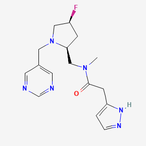 molecular formula C16H21FN6O B6868404 N-[[(2S,4S)-4-fluoro-1-(pyrimidin-5-ylmethyl)pyrrolidin-2-yl]methyl]-N-methyl-2-(1H-pyrazol-5-yl)acetamide 