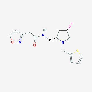 molecular formula C15H18FN3O2S B6868439 N-[[(2S,4S)-4-fluoro-1-(thiophen-2-ylmethyl)pyrrolidin-2-yl]methyl]-2-(1,2-oxazol-3-yl)acetamide 