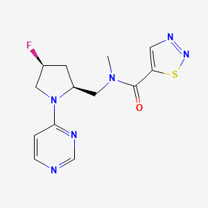 molecular formula C13H15FN6OS B6868453 N-[[(2S,4S)-4-fluoro-1-pyrimidin-4-ylpyrrolidin-2-yl]methyl]-N-methylthiadiazole-5-carboxamide 