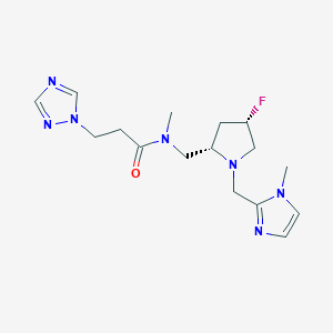molecular formula C16H24FN7O B6868486 N-[[(2S,4S)-4-fluoro-1-[(1-methylimidazol-2-yl)methyl]pyrrolidin-2-yl]methyl]-N-methyl-3-(1,2,4-triazol-1-yl)propanamide 