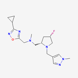 molecular formula C17H25FN6O B6868515 N-[(3-cyclopropyl-1,2,4-oxadiazol-5-yl)methyl]-1-[(2S,4S)-4-fluoro-1-[(1-methylpyrazol-4-yl)methyl]pyrrolidin-2-yl]-N-methylmethanamine 