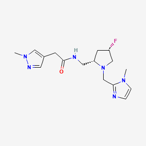 molecular formula C16H23FN6O B6868640 N-[[(2S,4S)-4-fluoro-1-[(1-methylimidazol-2-yl)methyl]pyrrolidin-2-yl]methyl]-2-(1-methylpyrazol-4-yl)acetamide 