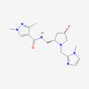 molecular formula C16H23FN6O B6868654 N-[[(2S,4S)-4-fluoro-1-[(1-methylimidazol-2-yl)methyl]pyrrolidin-2-yl]methyl]-1,3-dimethylpyrazole-4-carboxamide 