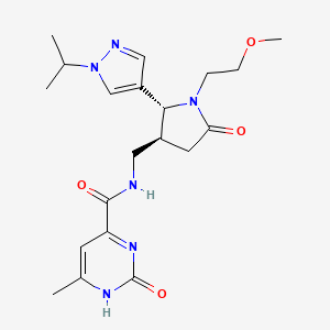 molecular formula C20H28N6O4 B6868699 N-[[(2R,3S)-1-(2-methoxyethyl)-5-oxo-2-(1-propan-2-ylpyrazol-4-yl)pyrrolidin-3-yl]methyl]-6-methyl-2-oxo-1H-pyrimidine-4-carboxamide 