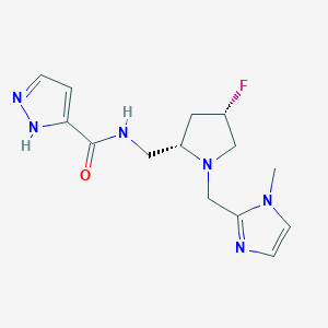 molecular formula C14H19FN6O B6868803 N-[[(2S,4S)-4-fluoro-1-[(1-methylimidazol-2-yl)methyl]pyrrolidin-2-yl]methyl]-1H-pyrazole-5-carboxamide 