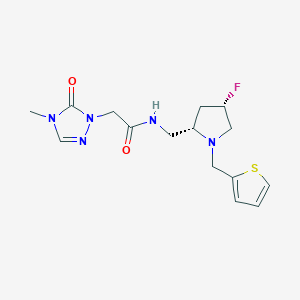 molecular formula C15H20FN5O2S B6868806 N-[[(2S,4S)-4-fluoro-1-(thiophen-2-ylmethyl)pyrrolidin-2-yl]methyl]-2-(4-methyl-5-oxo-1,2,4-triazol-1-yl)acetamide 