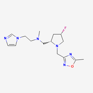 molecular formula C15H23FN6O B6868826 N-[[(2S,4S)-4-fluoro-1-[(5-methyl-1,2,4-oxadiazol-3-yl)methyl]pyrrolidin-2-yl]methyl]-2-imidazol-1-yl-N-methylethanamine 