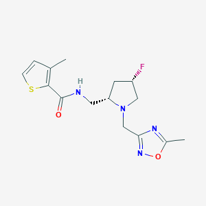molecular formula C15H19FN4O2S B6868839 N-[[(2S,4S)-4-fluoro-1-[(5-methyl-1,2,4-oxadiazol-3-yl)methyl]pyrrolidin-2-yl]methyl]-3-methylthiophene-2-carboxamide 