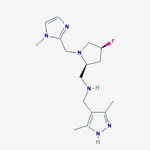molecular formula C16H25FN6 B6868906 N-[(3,5-dimethyl-1H-pyrazol-4-yl)methyl]-1-[(2S,4S)-4-fluoro-1-[(1-methylimidazol-2-yl)methyl]pyrrolidin-2-yl]methanamine 