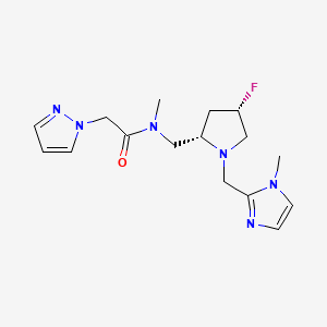 molecular formula C16H23FN6O B6868927 N-[[(2S,4S)-4-fluoro-1-[(1-methylimidazol-2-yl)methyl]pyrrolidin-2-yl]methyl]-N-methyl-2-pyrazol-1-ylacetamide 