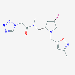 molecular formula C14H20FN7O2 B6868975 N-[[(2S,4S)-4-fluoro-1-[(3-methyl-1,2-oxazol-5-yl)methyl]pyrrolidin-2-yl]methyl]-N-methyl-2-(tetrazol-1-yl)acetamide 