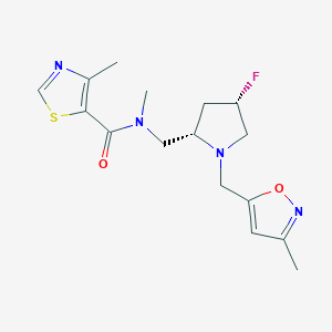 molecular formula C16H21FN4O2S B6868995 N-[[(2S,4S)-4-fluoro-1-[(3-methyl-1,2-oxazol-5-yl)methyl]pyrrolidin-2-yl]methyl]-N,4-dimethyl-1,3-thiazole-5-carboxamide 