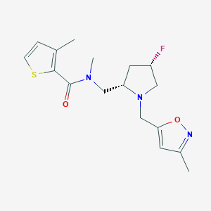 molecular formula C17H22FN3O2S B6869064 N-[[(2S,4S)-4-fluoro-1-[(3-methyl-1,2-oxazol-5-yl)methyl]pyrrolidin-2-yl]methyl]-N,3-dimethylthiophene-2-carboxamide 