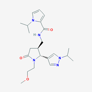 molecular formula C22H33N5O3 B6869131 N-[[(2R,3S)-1-(2-methoxyethyl)-5-oxo-2-(1-propan-2-ylpyrazol-4-yl)pyrrolidin-3-yl]methyl]-1-propan-2-ylpyrrole-2-carboxamide 