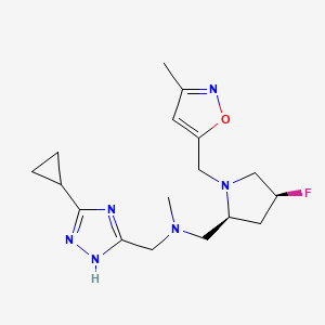 molecular formula C17H25FN6O B6869219 N-[(3-cyclopropyl-1H-1,2,4-triazol-5-yl)methyl]-1-[(2S,4S)-4-fluoro-1-[(3-methyl-1,2-oxazol-5-yl)methyl]pyrrolidin-2-yl]-N-methylmethanamine 